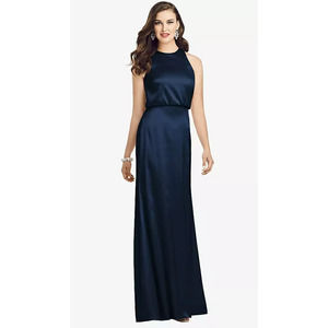 NEW! Dessy Collection Size 14 Charmeuse Trumpet Midnight Dress $242 msrp I21-13
